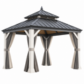 Gartenpavillon 300 x 300 x 330 cm aus Metall in Anthrazit Weiß mit Vorhängen und festem Dach