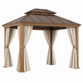 Pavillon 300 x 300 cm aus Metall Braun mit Textilvorhängen und belüftetem Dach