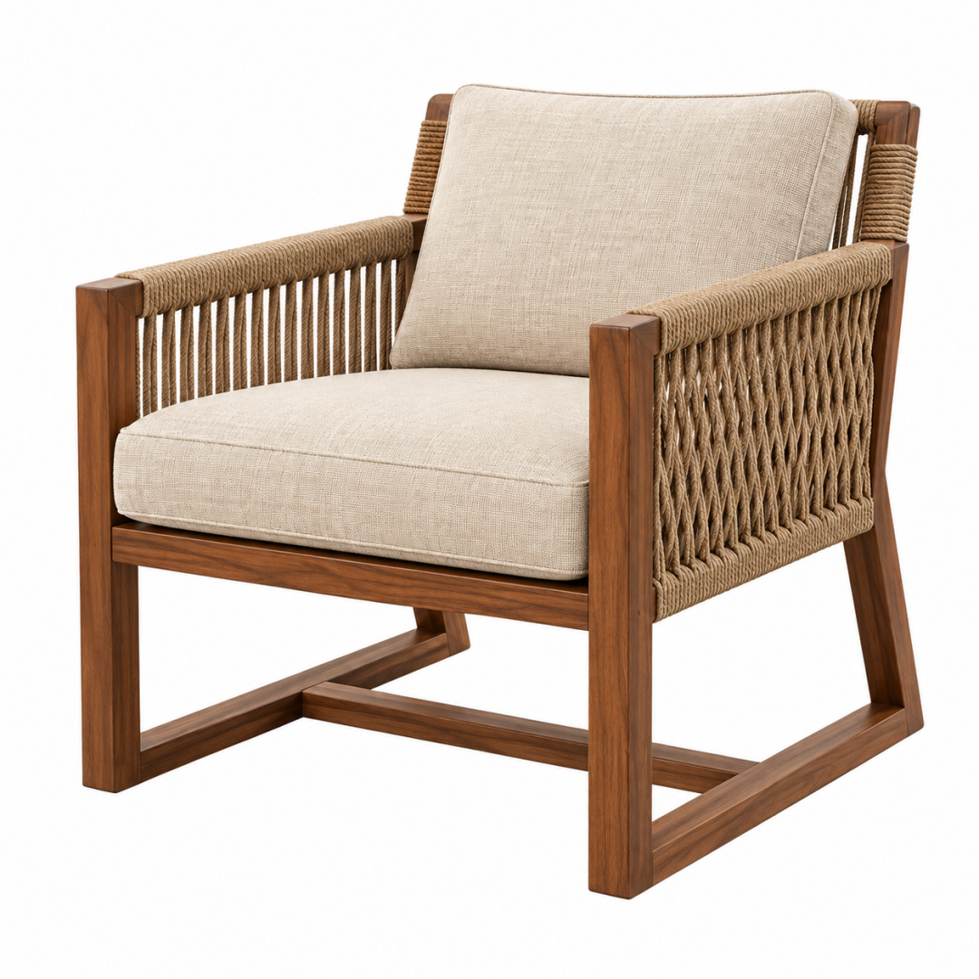Sessel 78 x 76 x 80 cm aus Holz und Seilgeflecht Beige Braun - Lounge Stil