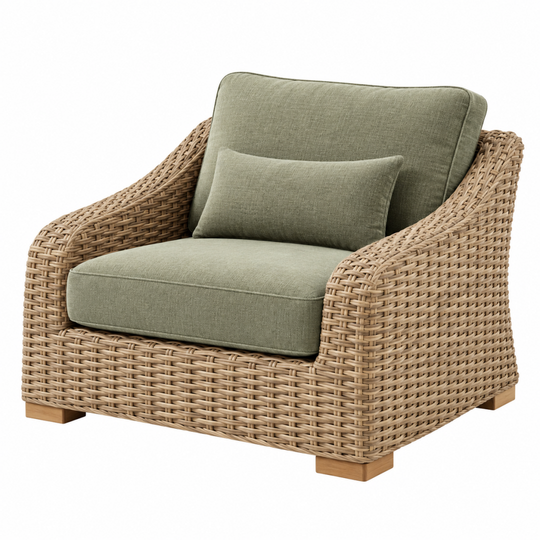 Rattan-Sessel 85 x 85 x 85 cm Natur/Grün mit Stoffpolsterung im Boho-Stil